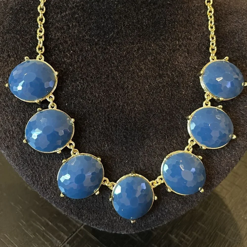 NWT Stormy Elegant Blue and Gold Faceted Statement Necklace​